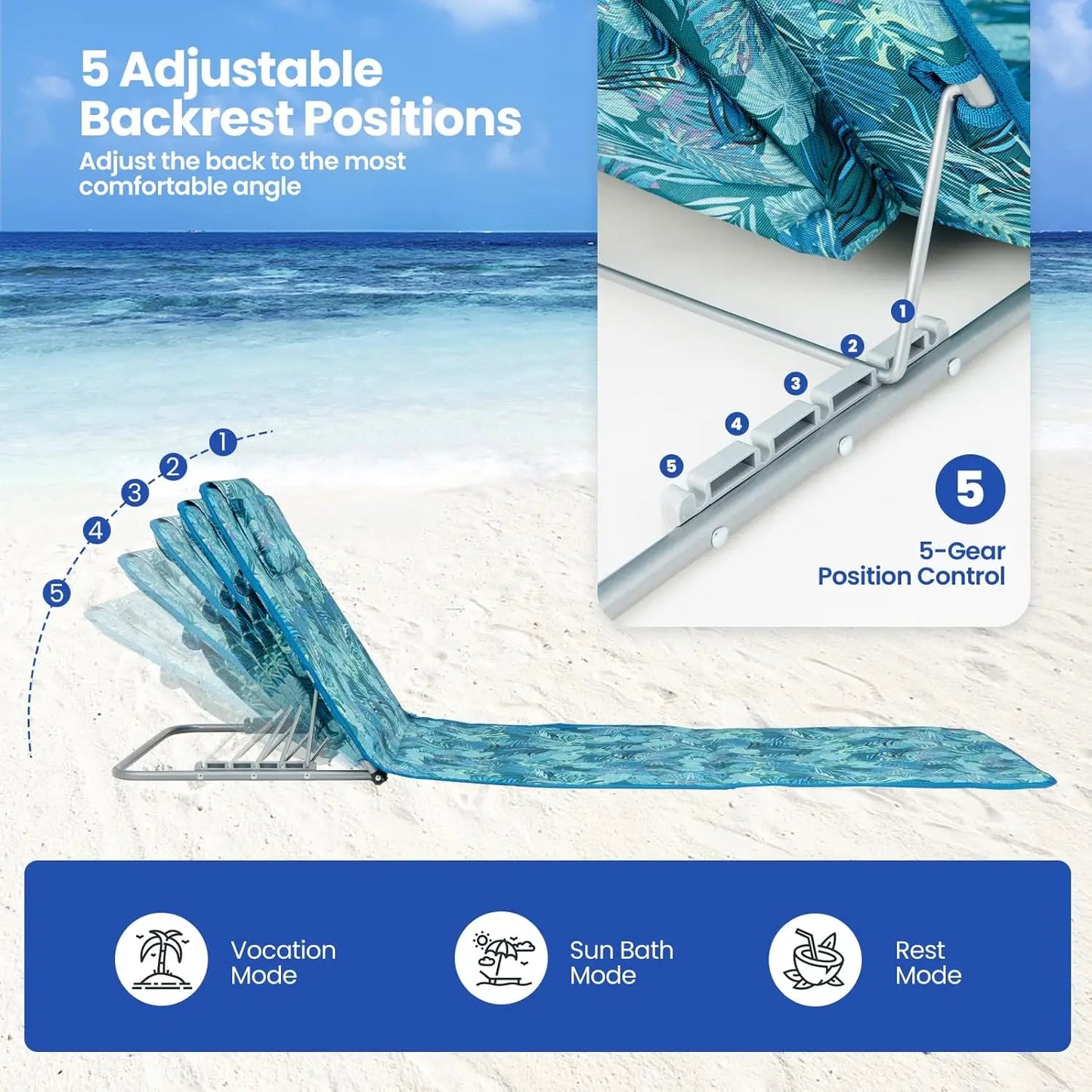 5-Position Adjustable Beach Chair 2-Pack with Side Table – Lightweight