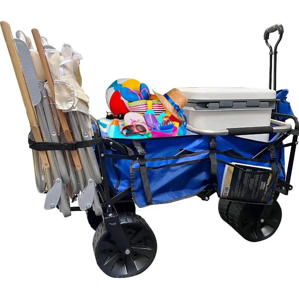 Sturdy Collapsible Cart with Large Sand Wheels and Beach Chair Holder