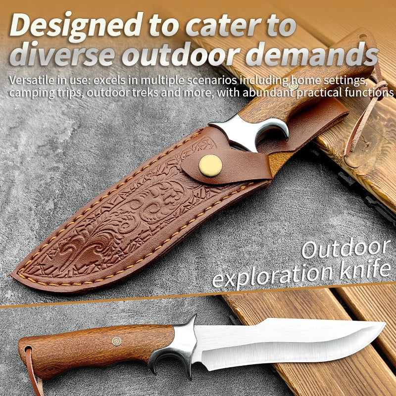 Outdoor Fixed Blade Camping Knife with Leather Sheath