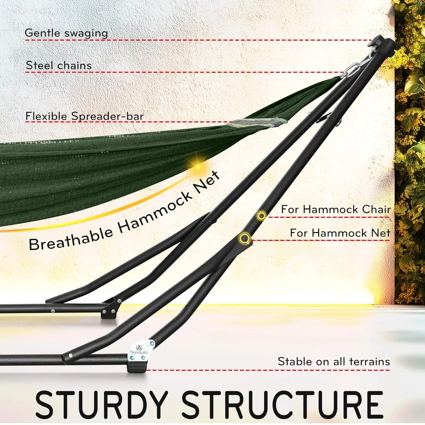 Foldable Double Portable Hammock with Stand 600lbs Capacity