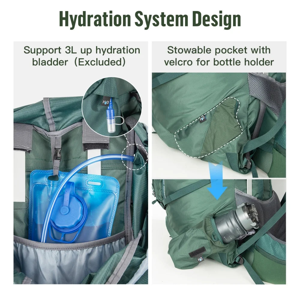 Internal-frame Hiking Backpack: 100L, Waterproof Rain Cover