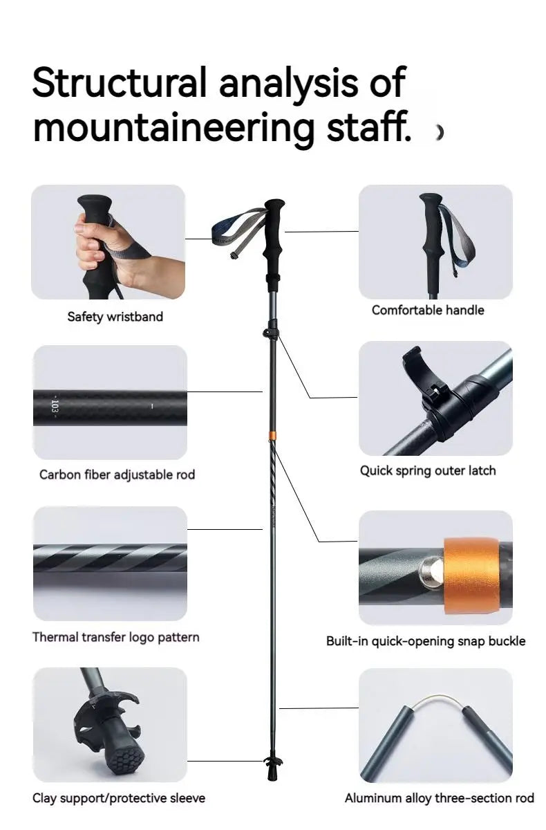 Hiking  Pole 5-Section Carbon Fiber