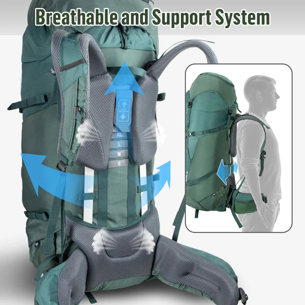 Internal-frame Hiking Backpack: 100L, Waterproof Rain Cover