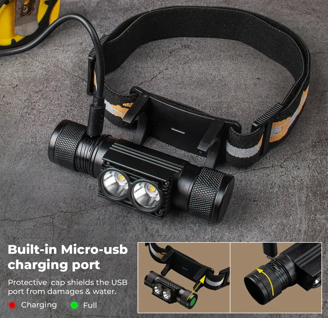 H25L USB Rechargeable 1000LM Headlamp | 18650 Battery | Camping & Fishing