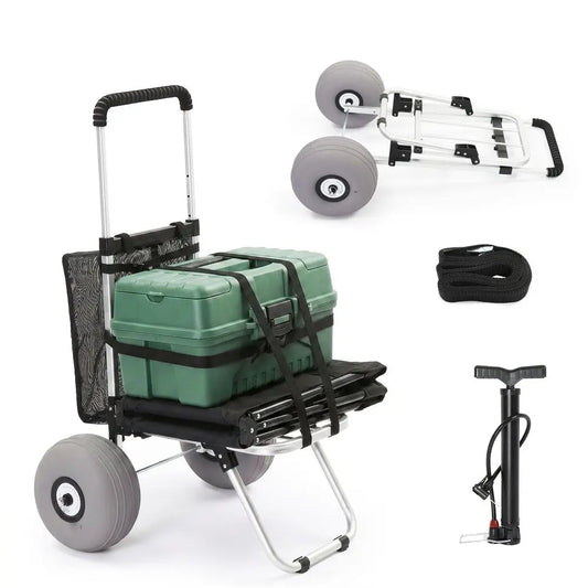 Adjustable All-Terrain Beach Wagon | 11" Balloon Wheels, 220 lb Capacity Folding Fishing Cart