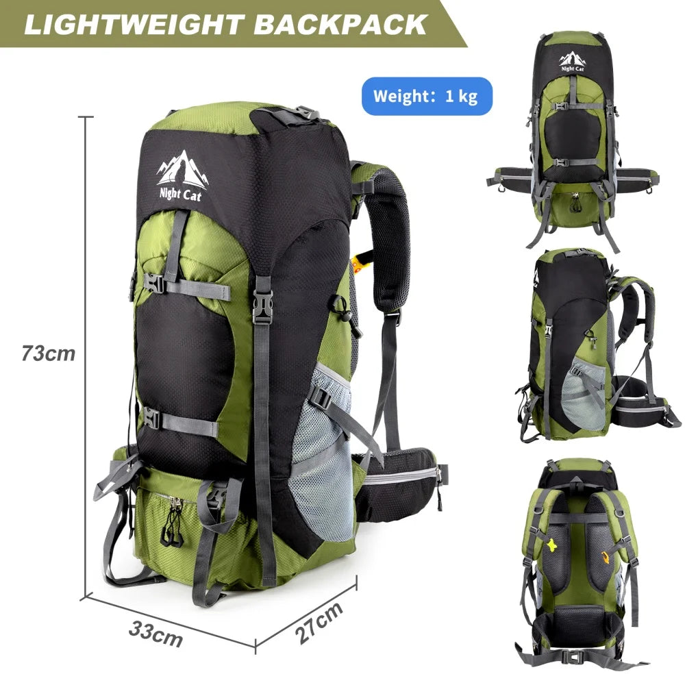 Night Cat Hiking Backpack – Lightweight Packable Pack with Rain Cover, No Frame