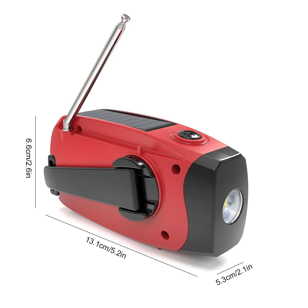 Portable Emergency Crank Radio — Solar & Hand Crank, FM/AM/WB + LED Flashlight
