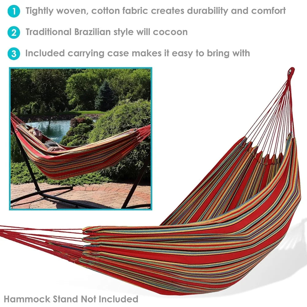Double Cotton Outdoor Hammock 450 Pound Capacity Sunset Design
