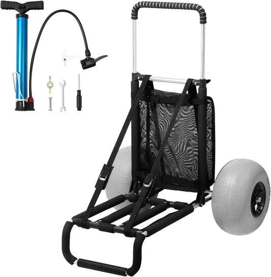 Beach Dolly with 12" Balloon Wheels | 29.9" x 15.4" Cargo Deck Sand Cart