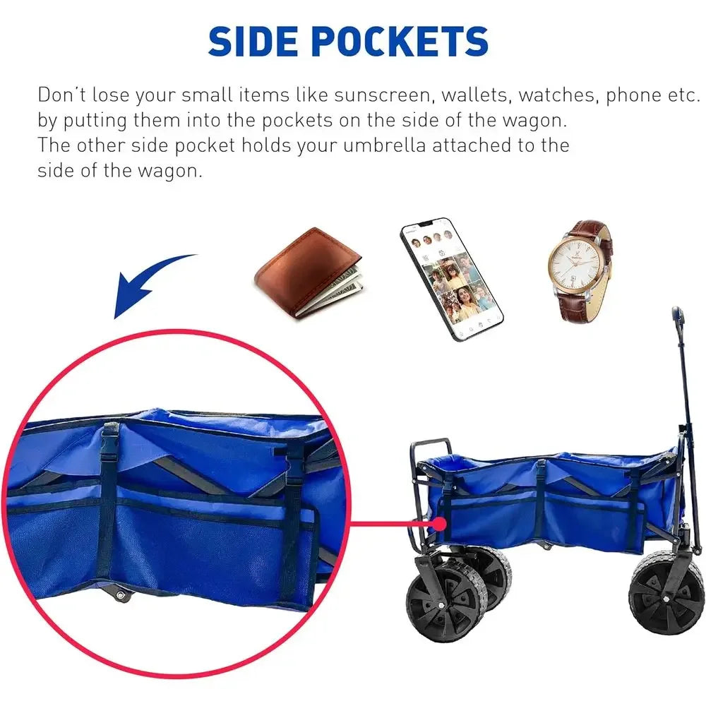 Sturdy Collapsible Cart with Large Sand Wheels and Beach Chair Holder
