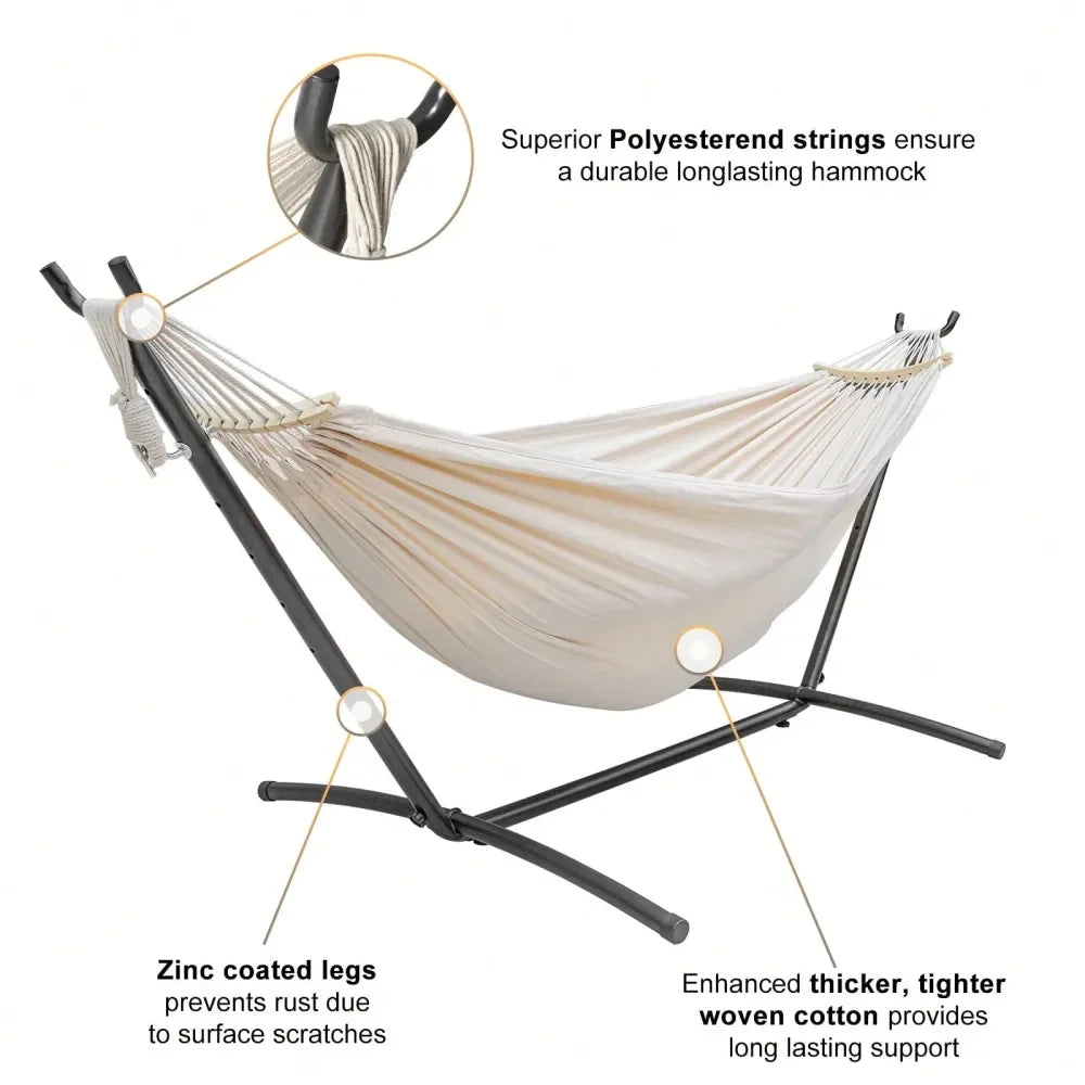 Double Hammock With Stand ,450lb Capacity, Premium Carry Bag Included