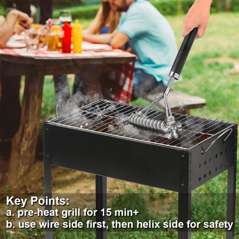 2-in-1 BBQ Grill Brush: Wire & Helix Combo - Safe, Efficient Cleaning for All Grills - 18" Long Handle