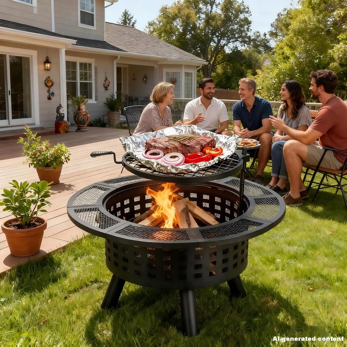 36" 3-in-1 Wood Burning Fire Pit with Grill Grate, Lid & Fire Poker