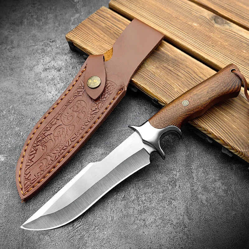 Outdoor Fixed Blade Camping Knife with Leather Sheath