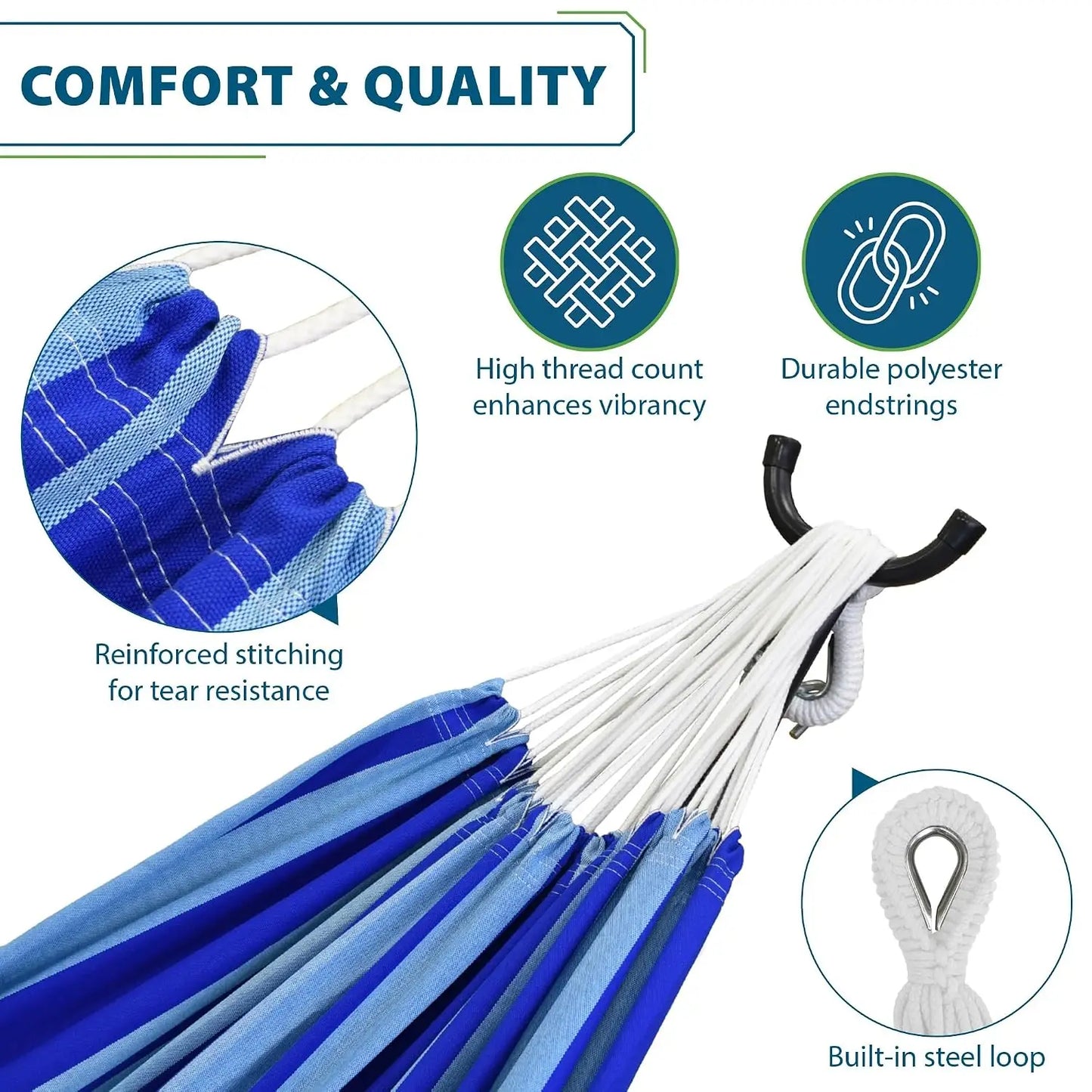 Brazilian Style Double Cotton Hammock, 450 LB Weight Capacity