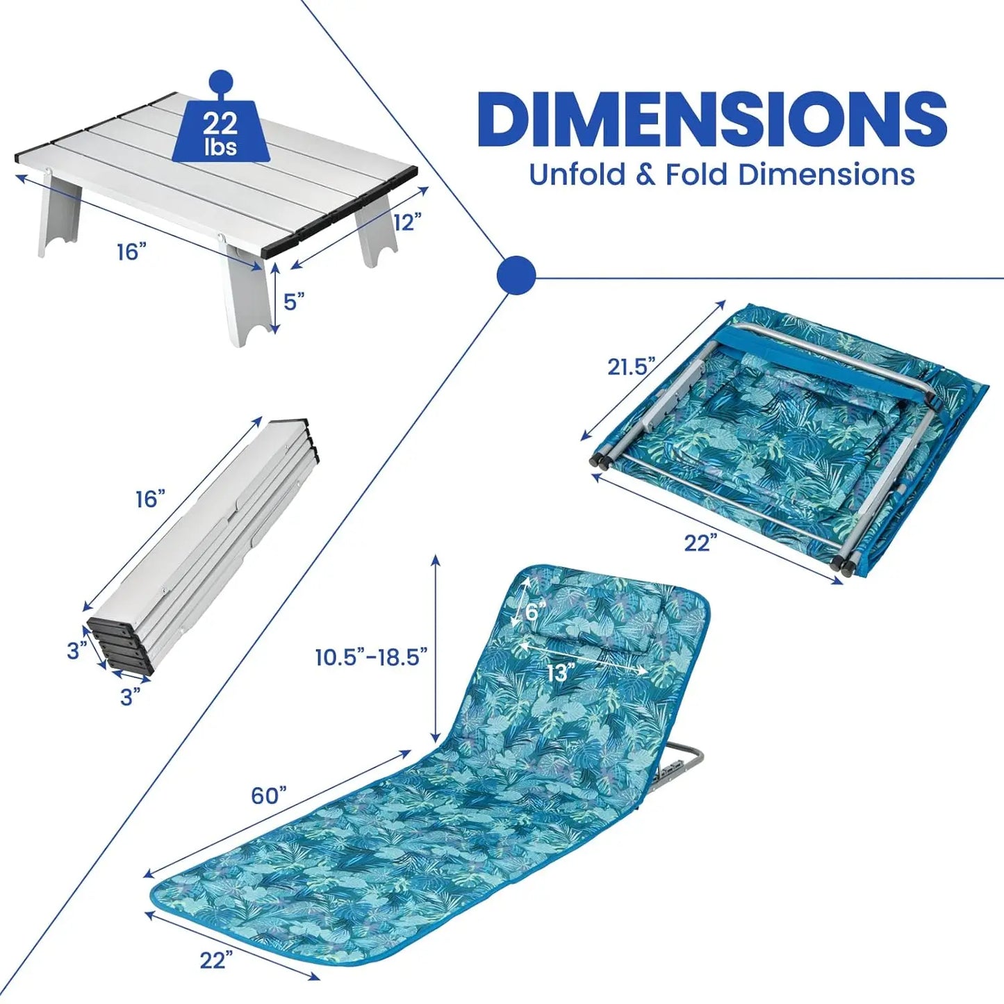 5 Position Adjustable Folding Beach Chair 2 Pack