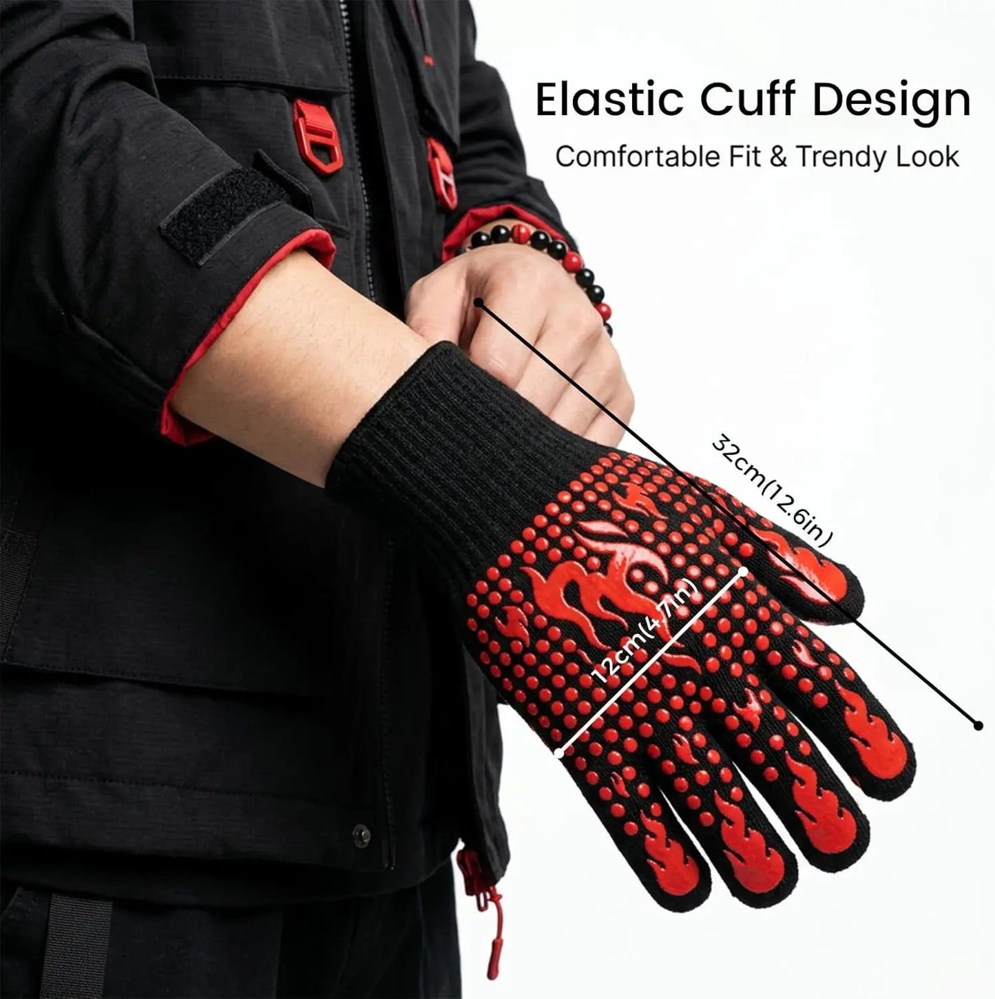 Extra Long BBQ Gloves – 1472°F Heat Resistant Silicone Grilling Gloves