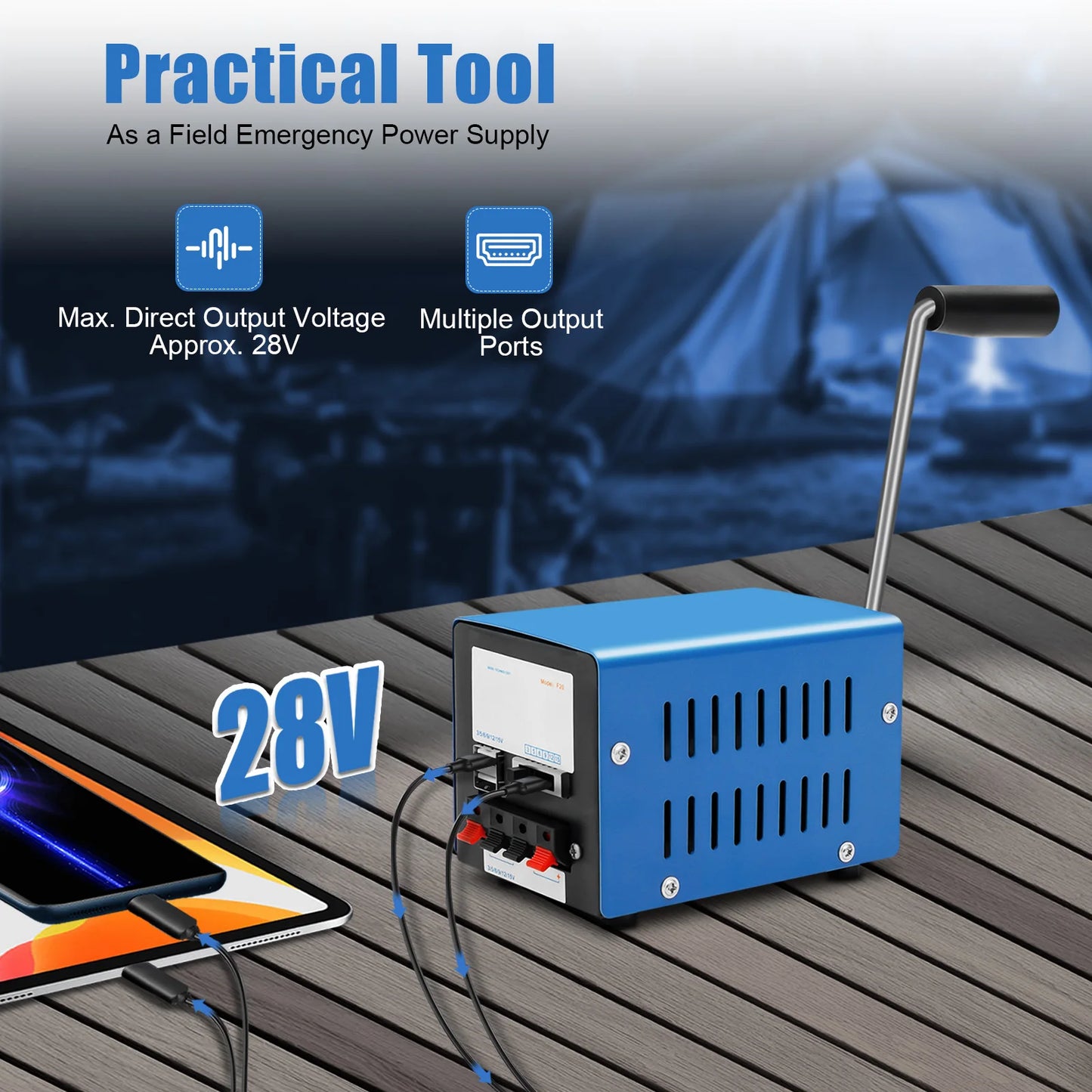Hand Crank Generator — 20W Emergency Power Bank with USB Output