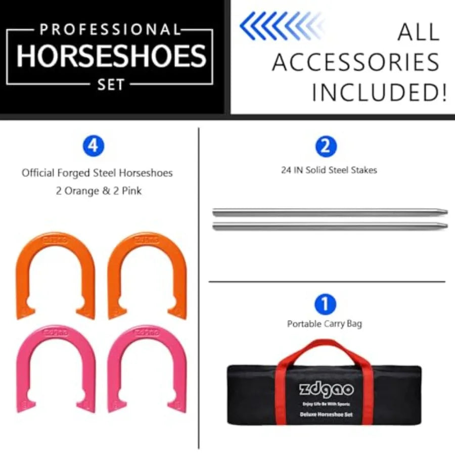 Solid Steel Horseshoe with Stakes and Carrying Bag