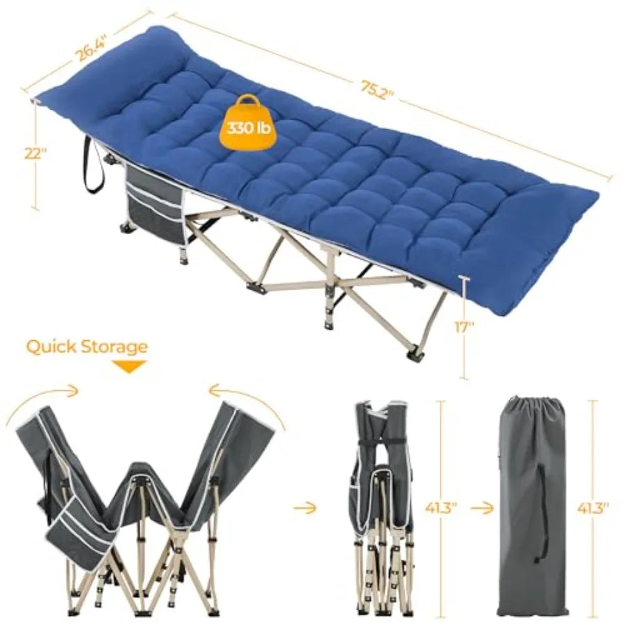 Folding Camping Cot w/Mat and and Carry Bag