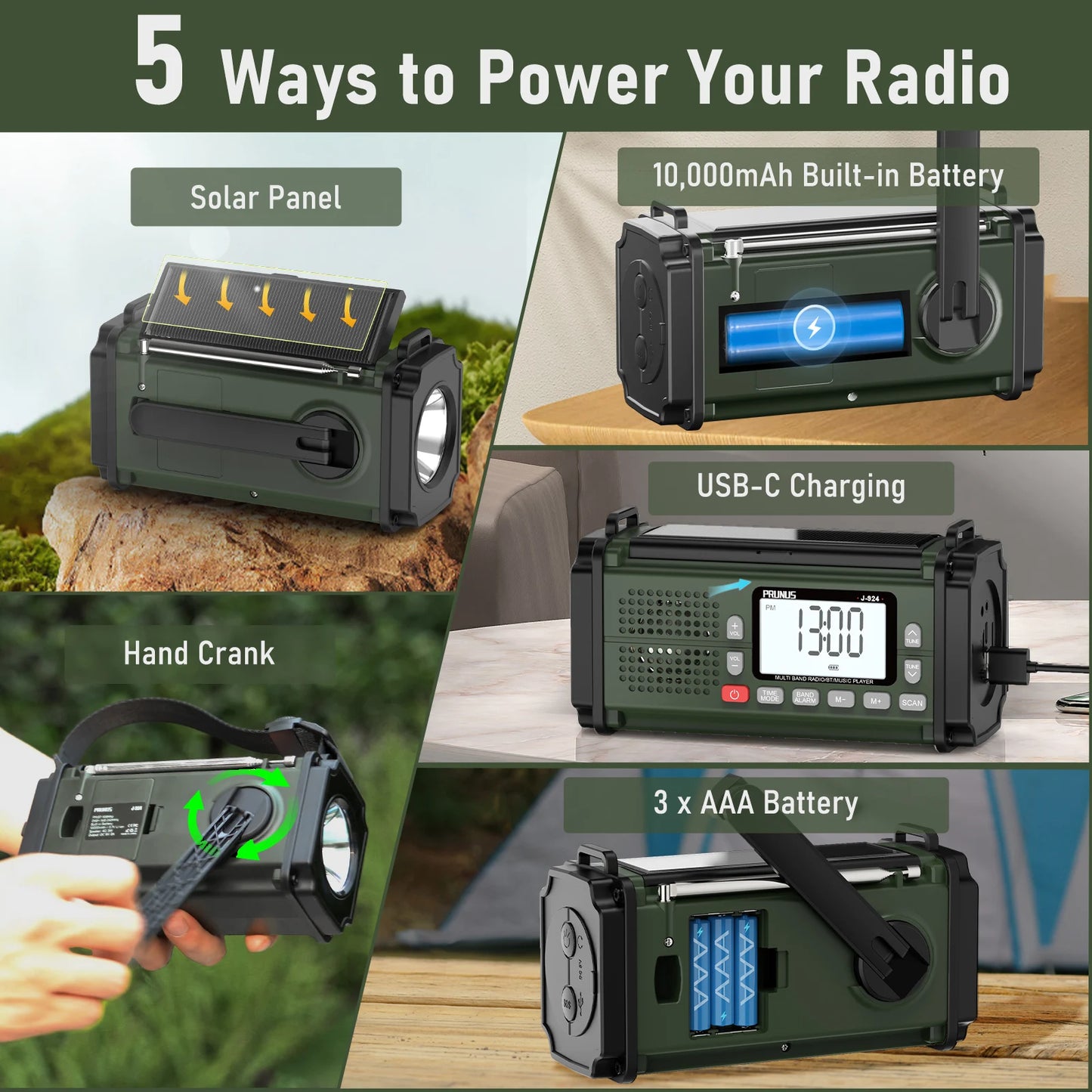 Hand Crank Emergency Radio Solar, NOAA Weather Radio AM/FM