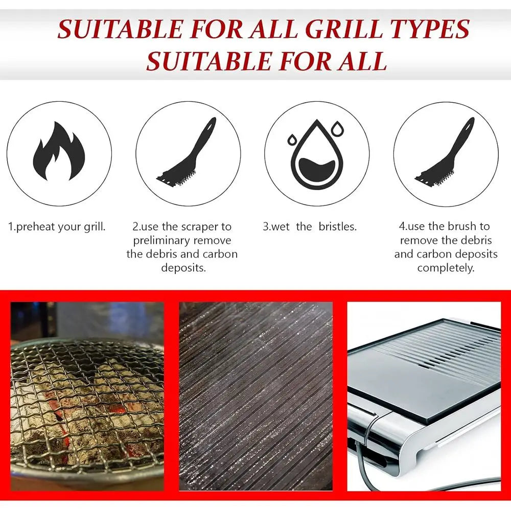 2 Pcs 8 Inch BBQ Grill Brush and Scraper