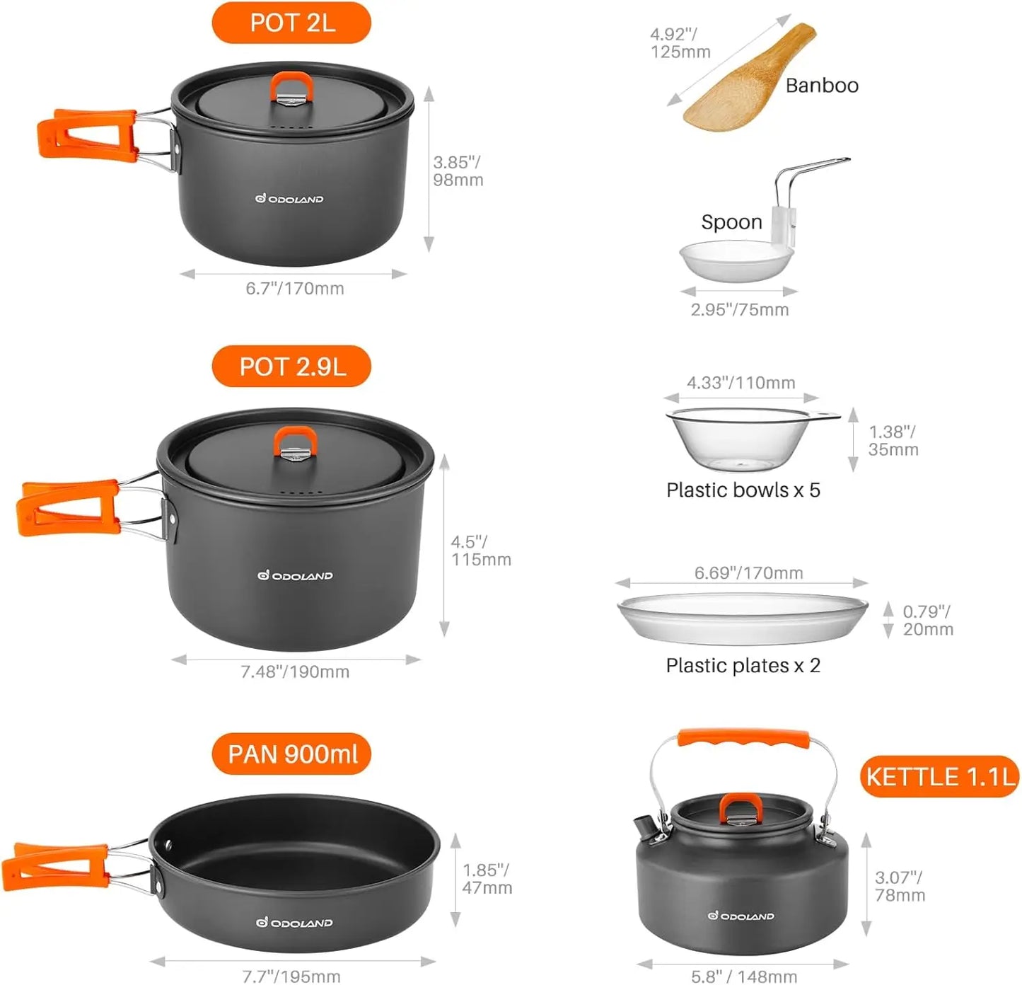 15-Piece Non-Stick Camping Cookware Set | Lightweight Backpacking Pots & Pans with Kettle
