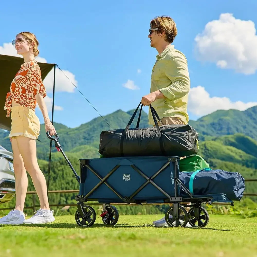 49 Long Folding Wagon with Tailgate and Brakes, 300lbs Capacity, Adjustable Handle, 250L Storage