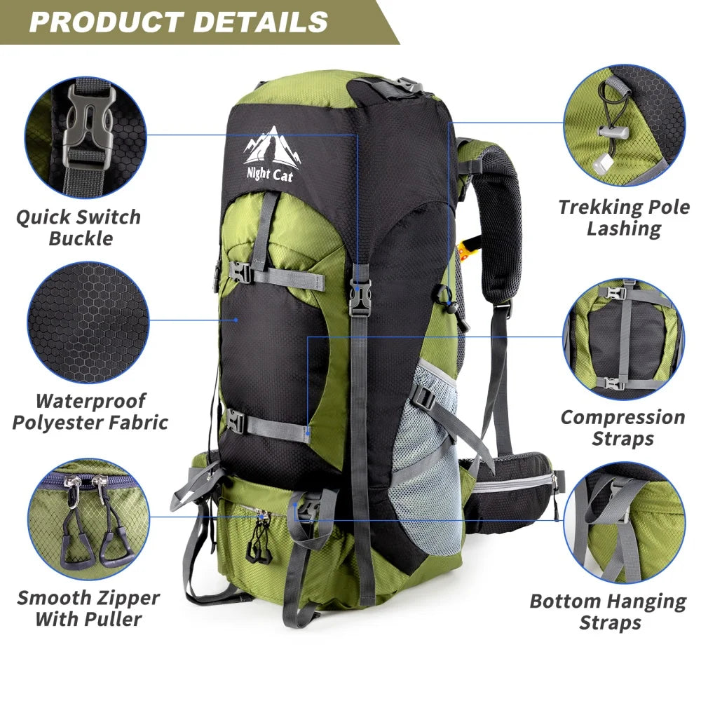 Night Cat Hiking Backpack – Lightweight Packable Pack with Rain Cover, No Frame