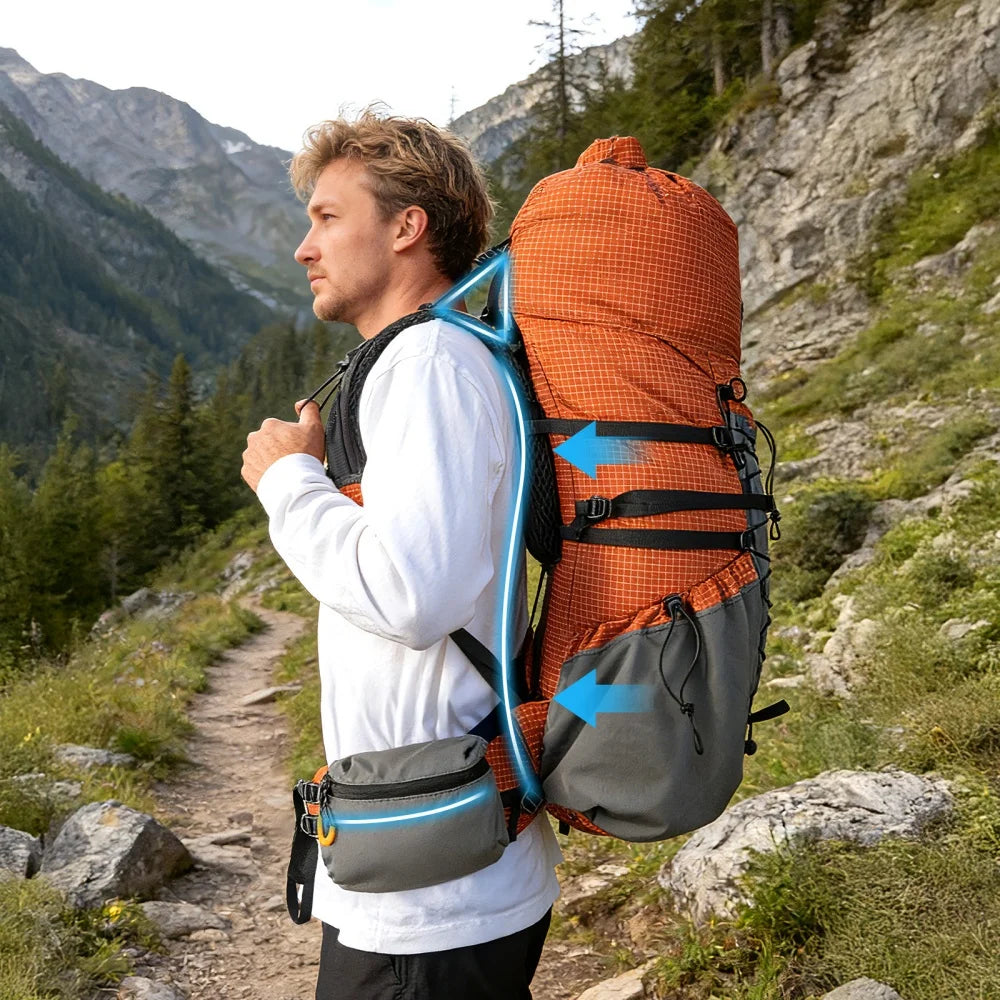 Internal-frame Hiking Backpack: 50L / 60L / 70L Roll Top, Lightweight with Rain Cover