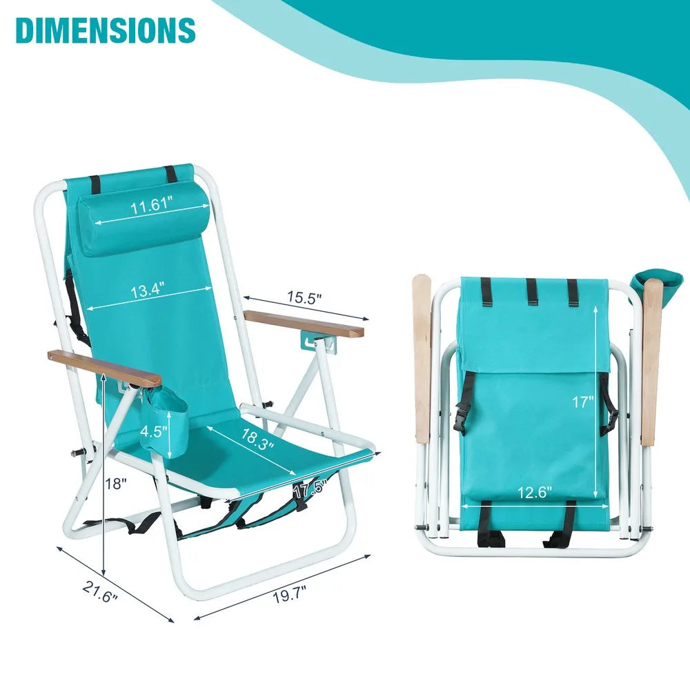 2 Pcs Folding Beach Chair, 4 Position