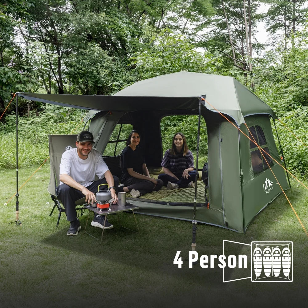 Night Cat 4-Person Pop Up Camping Tent – Blackout Cabin Tent with Vestibule & Rainfly