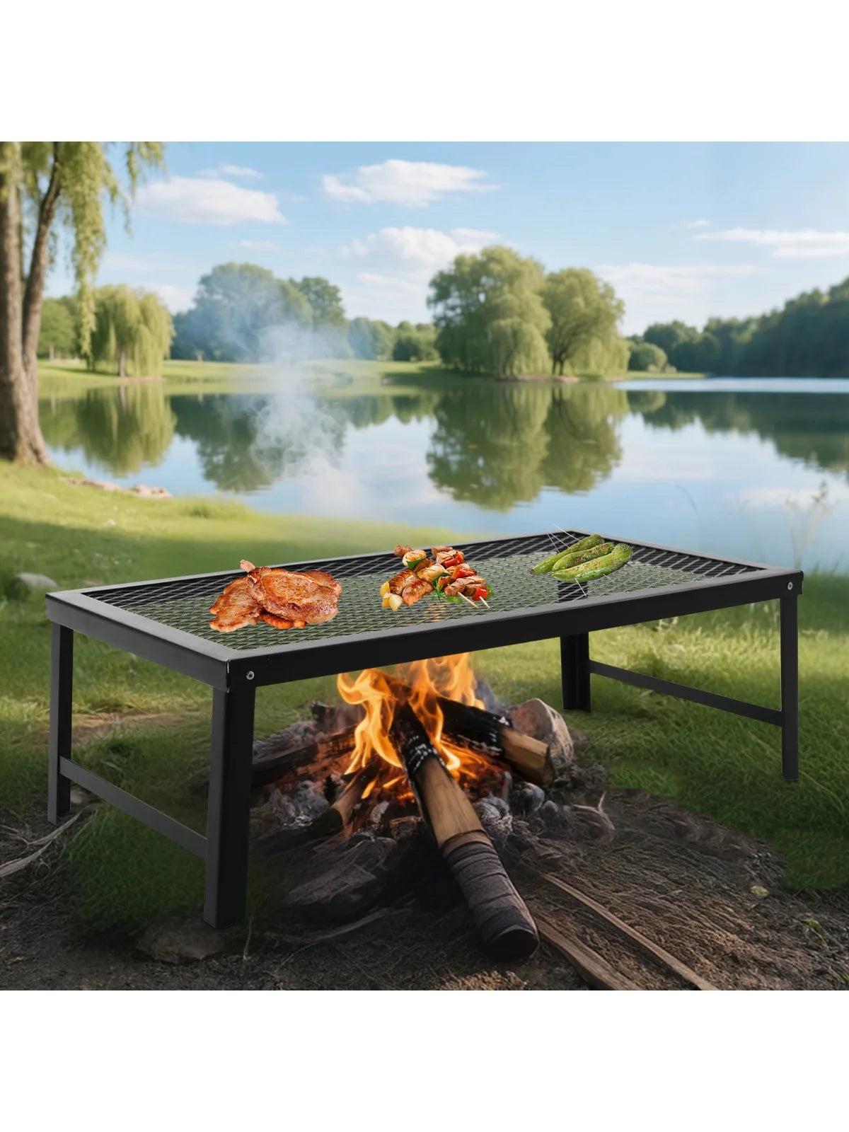 Folding Campfire Grill Rack – Portable BBQ Iron Grill