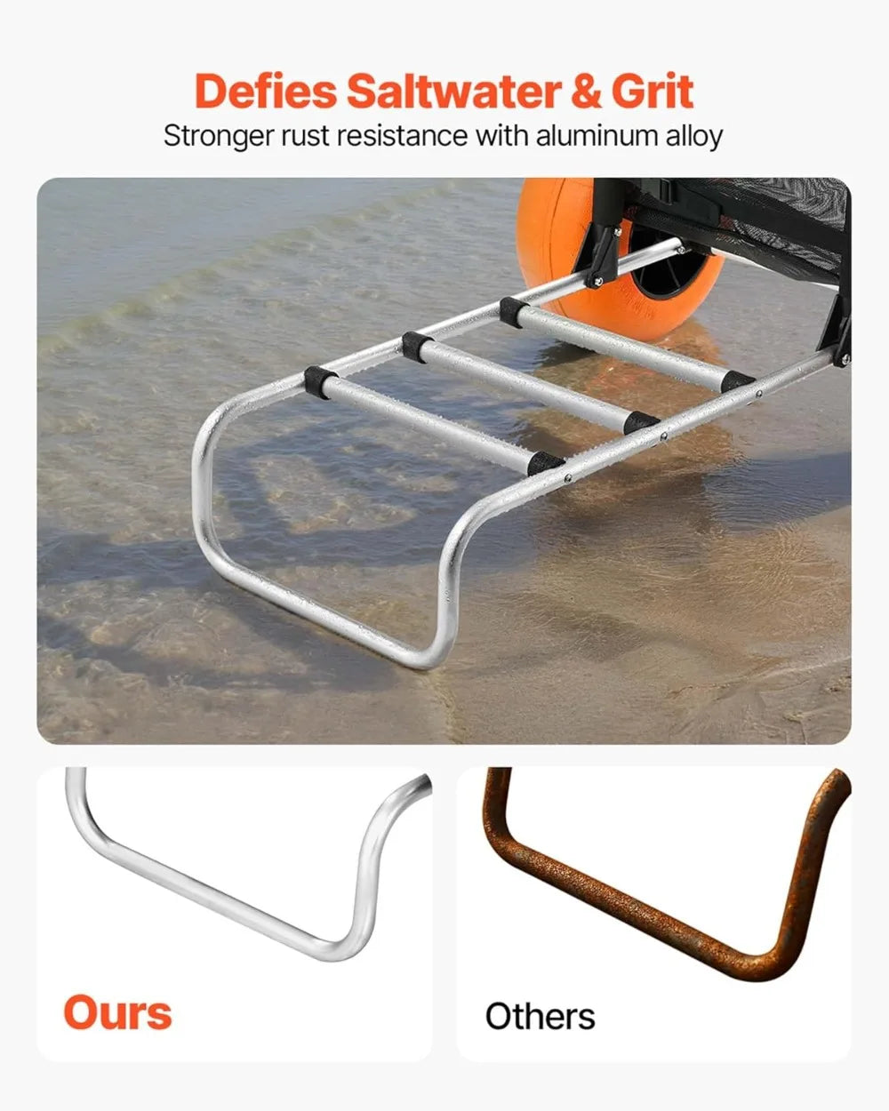Heavy Duty Beach Cart with 12" Solid Wheels, Folding Sand Wagon 165LBS Capacity, Adjustable Handle for Camping & Outdoor