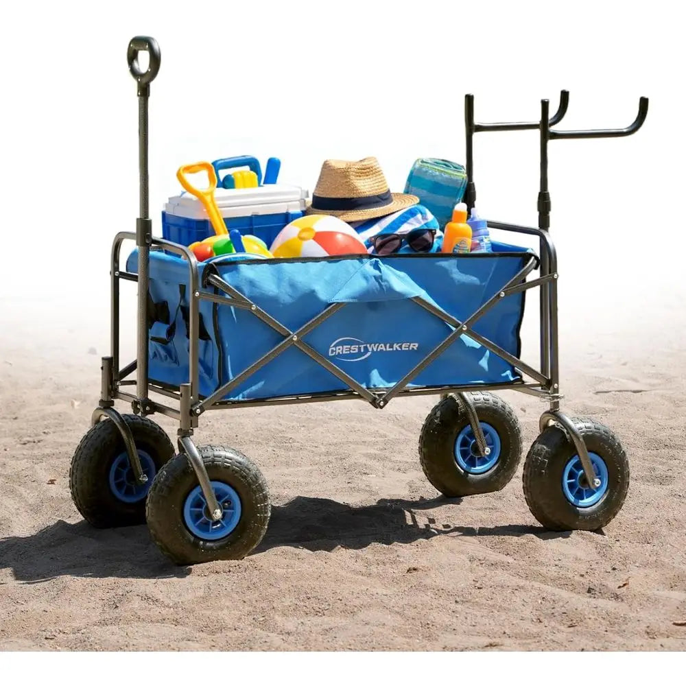 Heavy-Duty Collapsible Cart with Balloon Wheels and Chair Racks, Sand-Friendly, 300 LB Capacity