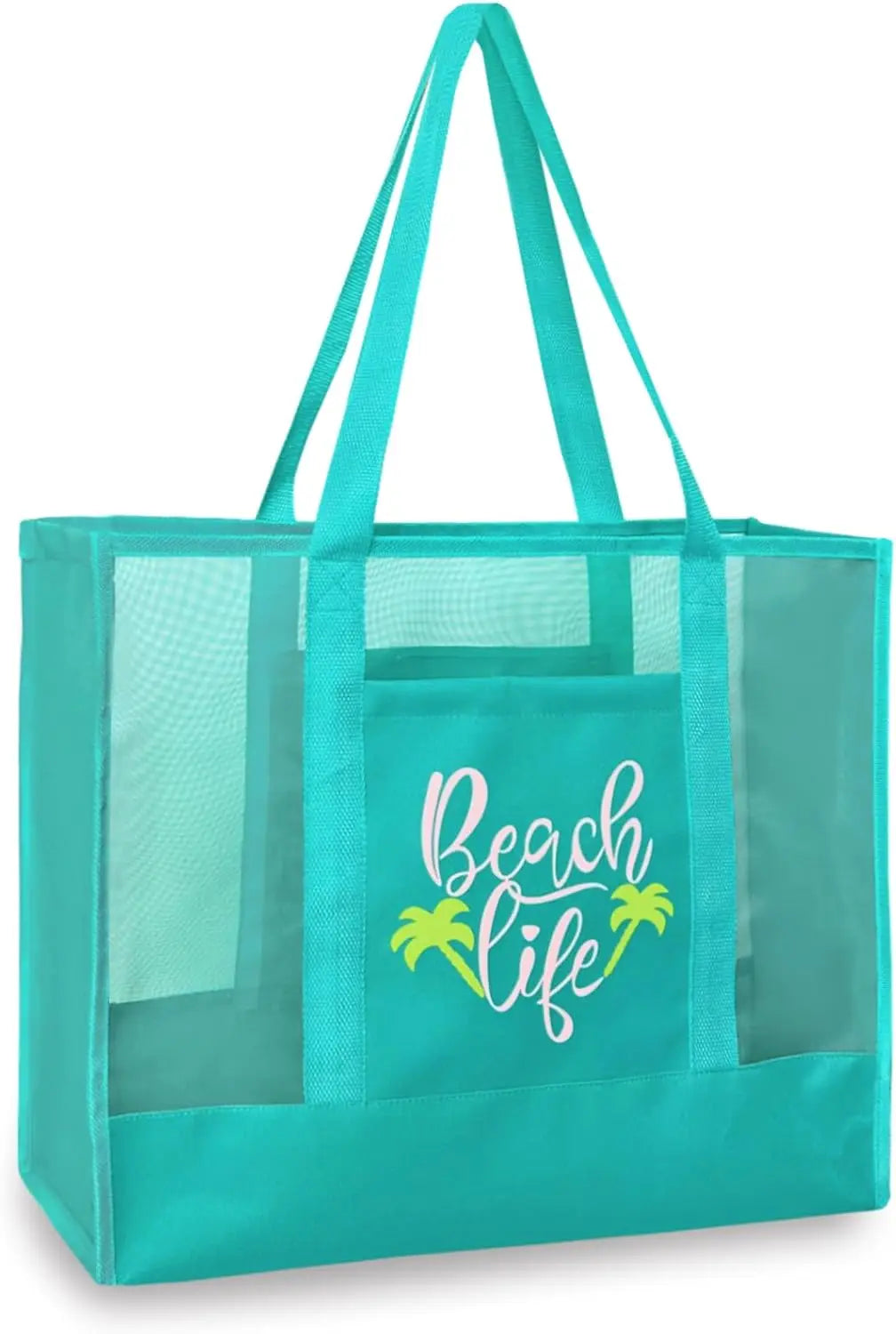 Large Beach Tote with 2 Pockets & Zipper