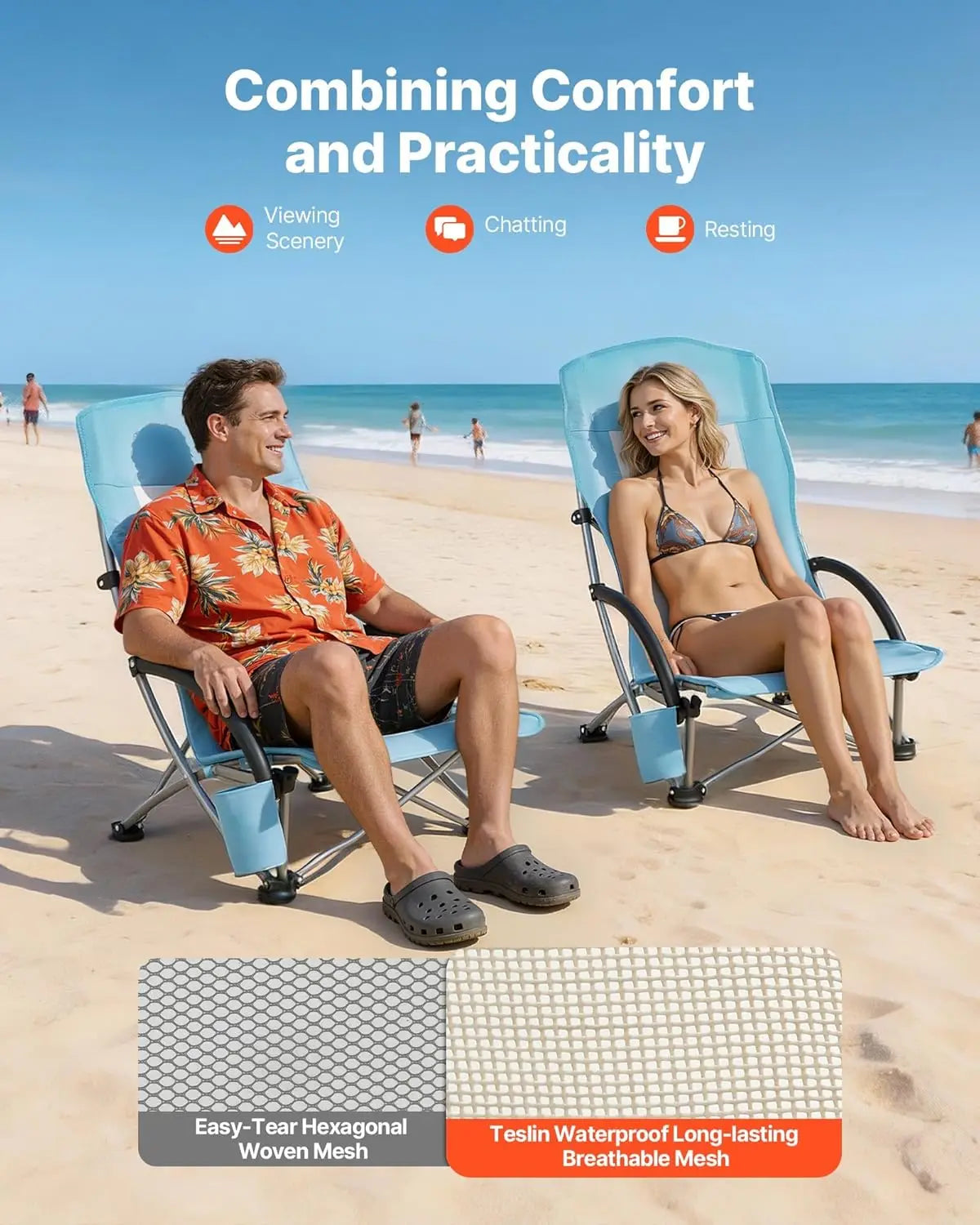 High Back Folding Beach Chair — Mesh Back, Cup Pocket & Carry Bag (1 or 2 Pack)