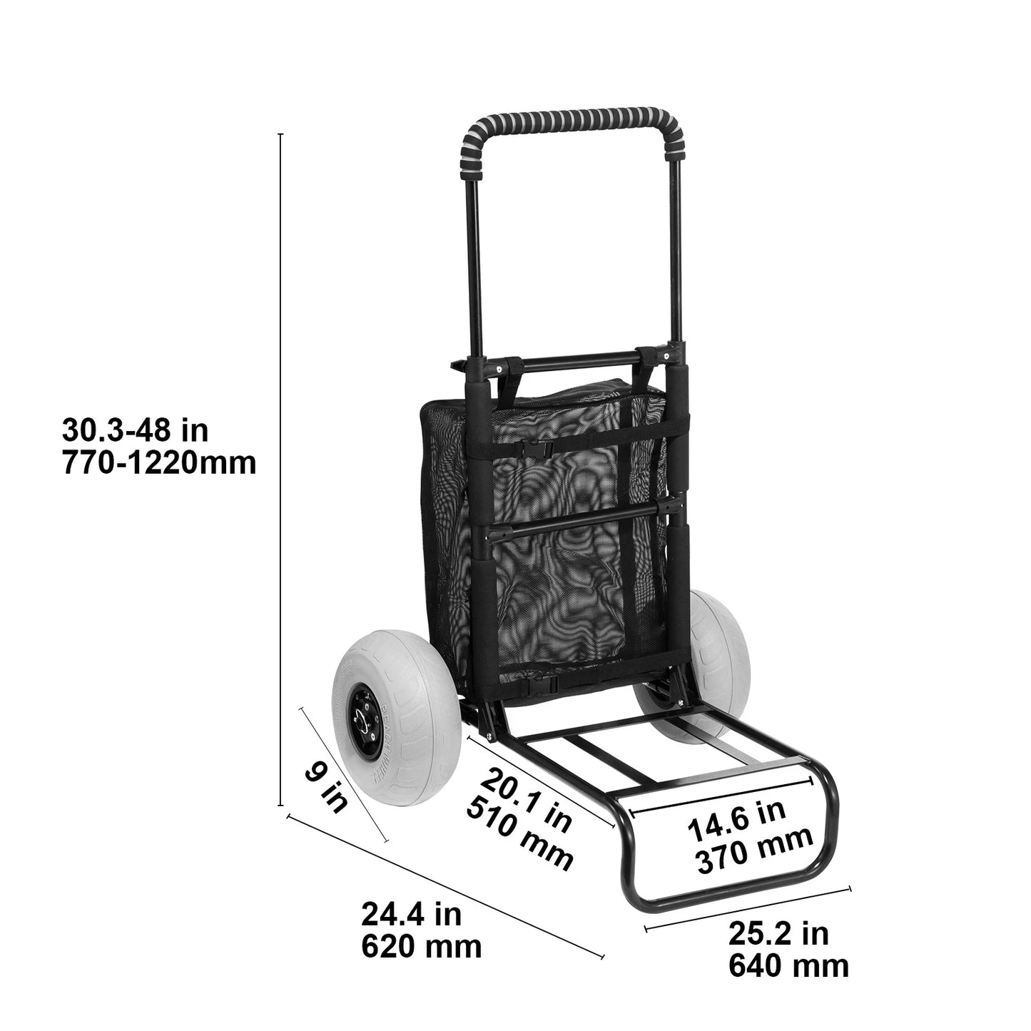 SucceBuy Beach Dolly with Big Wheels for Sand 165LBS Loading Capacity Folding Sand Cart with Cargo Deck Balloon Wheels for Beach