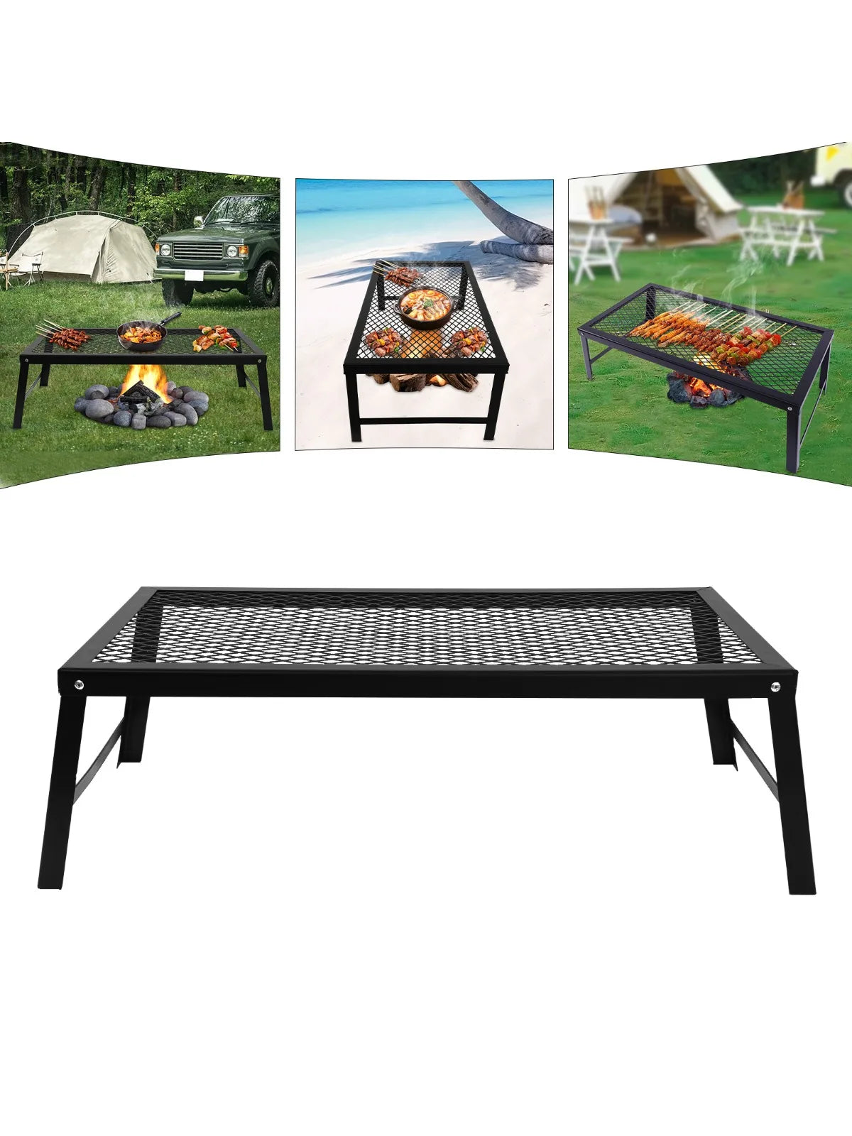 Folding Campfire Grill Rack – Portable BBQ Iron Grill