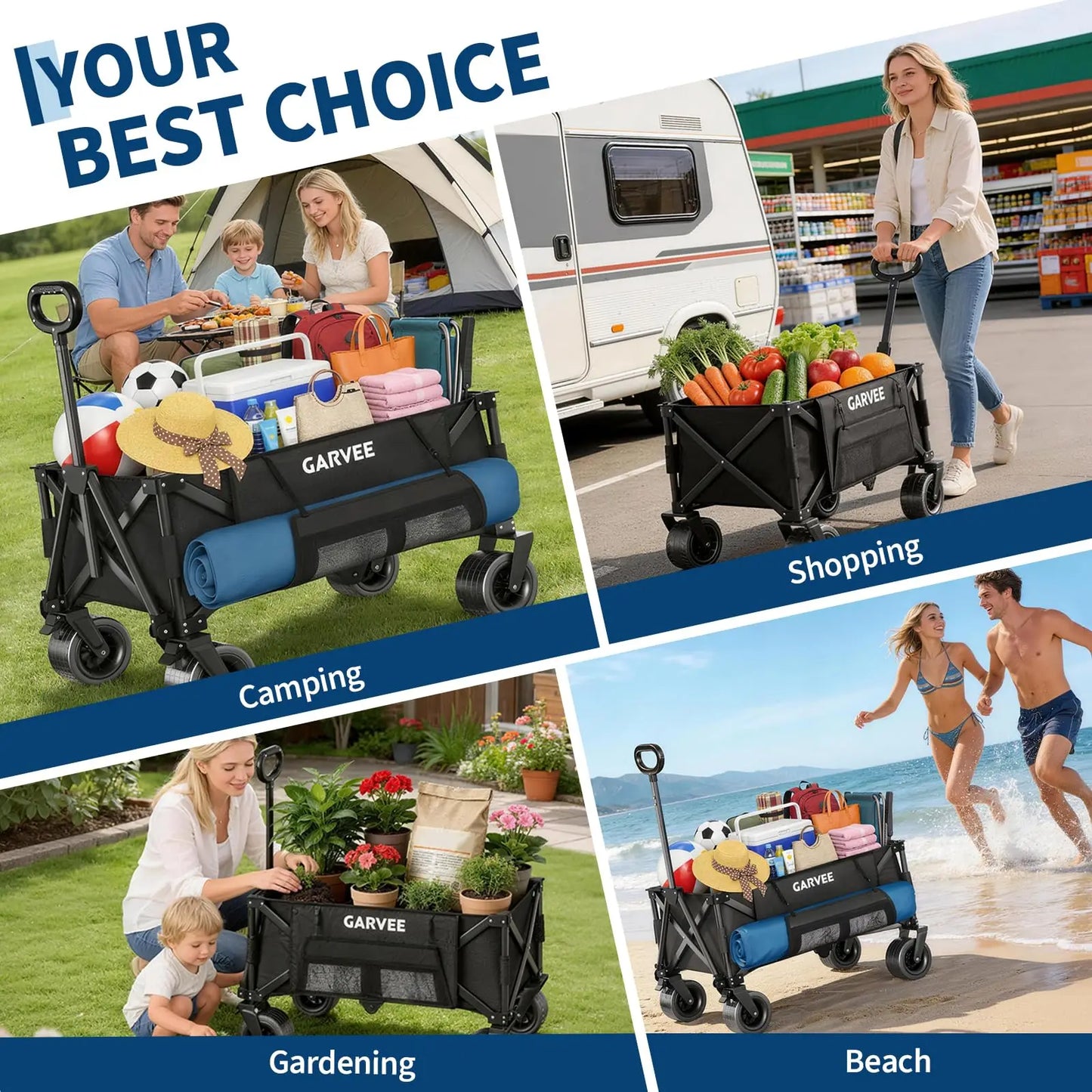 Heavy Duty Foldable Wagon Cart — 460 LBS / 280L All-Terrain with Brakes, Cover & Strap