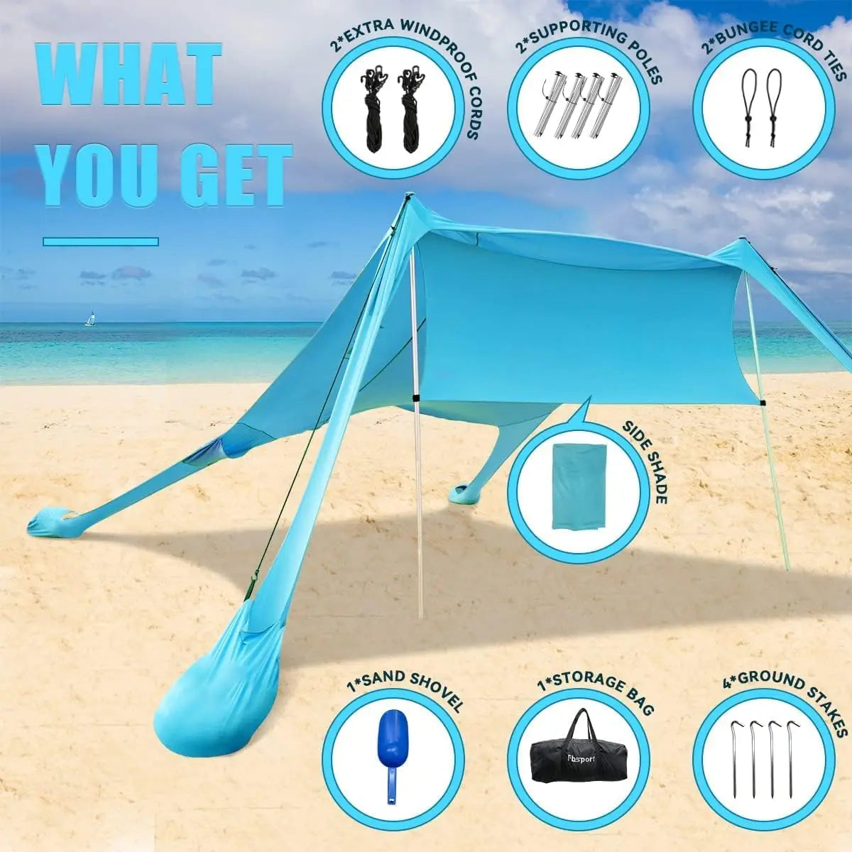 Beach Tent Sun Shelter, Canopy with Sandbags 7x7 FT