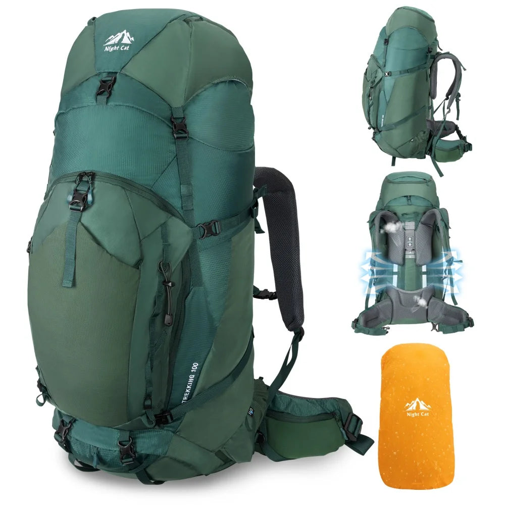 Internal-frame Hiking Backpack: 100L, Waterproof Rain Cover