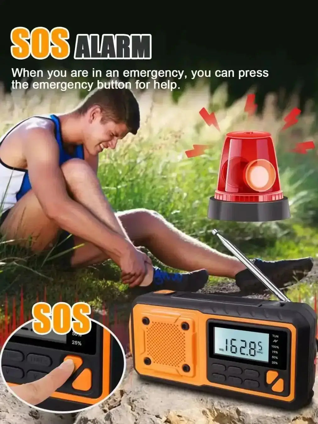 FM Emergency Radio with Crank Battery, Solar Radio