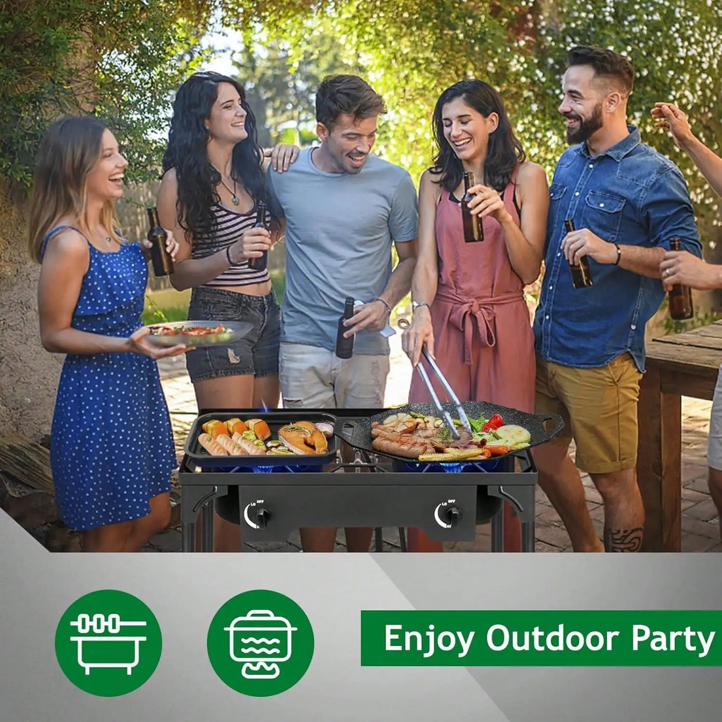 2-Burner Propane Camping Stove – 150,000 BTU Outdoor Cooker with Removable Legs & Temperature Control