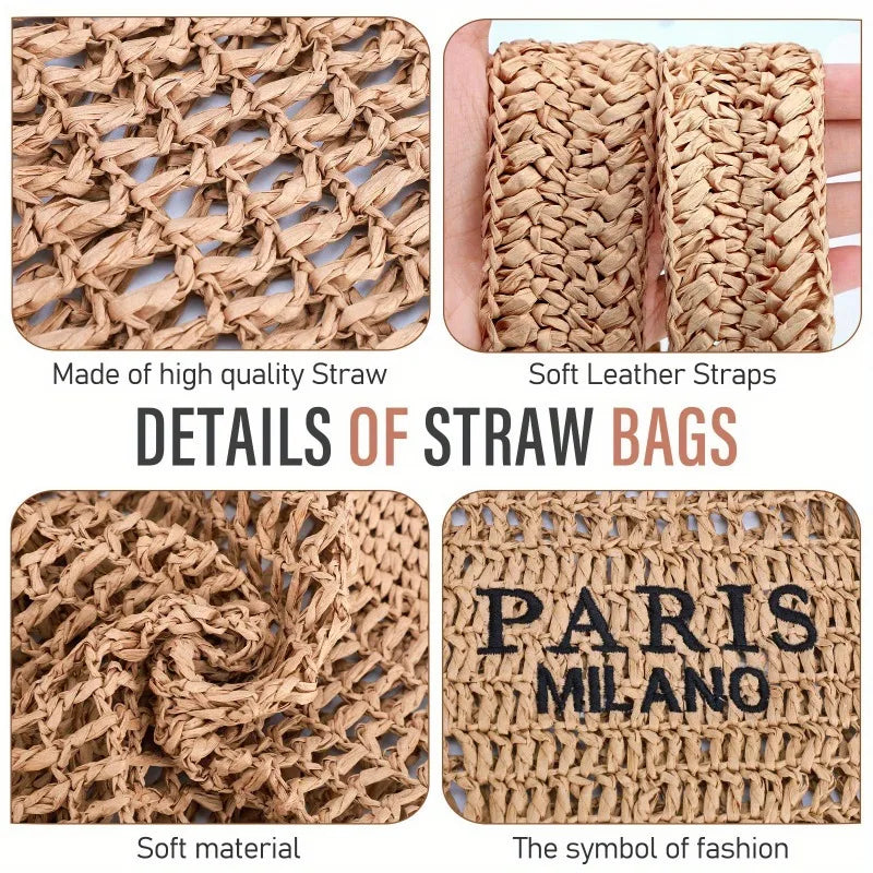 Summer Straw Beach Bag – Woven Tote with Hollow-Out Design for Beach, Travel & Holiday