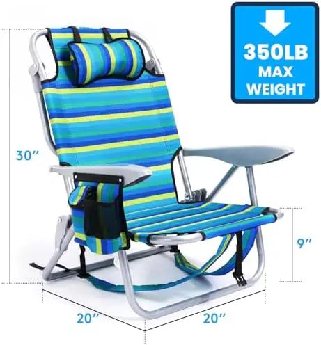 2-Pack Lightweight Portable Beach Chair – Lay Flat Folding Chair with 5 Positions & Cushion