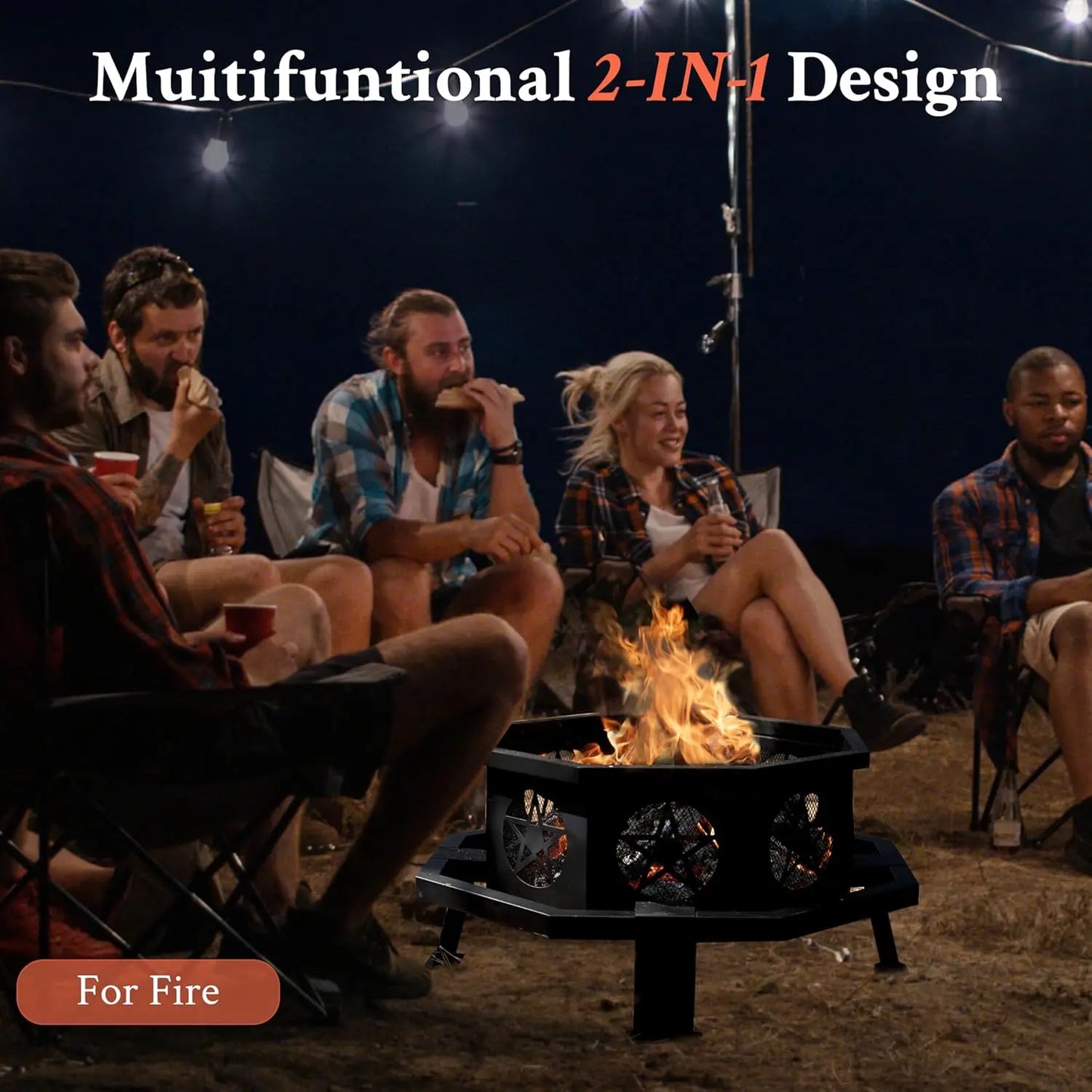 Outdoor Fire Pit with Cooking Grill for Backyard