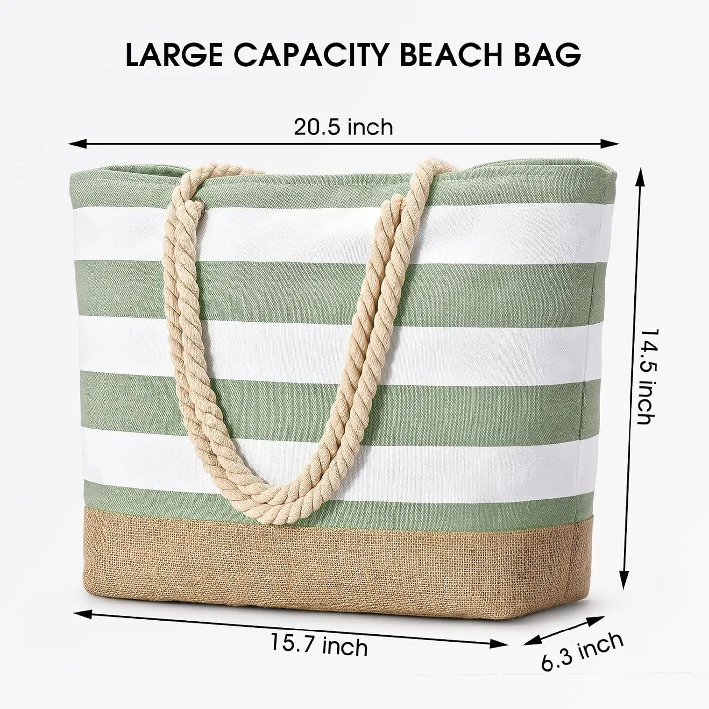 Large Canvas Beach Bag, Waterproof and Sandproof