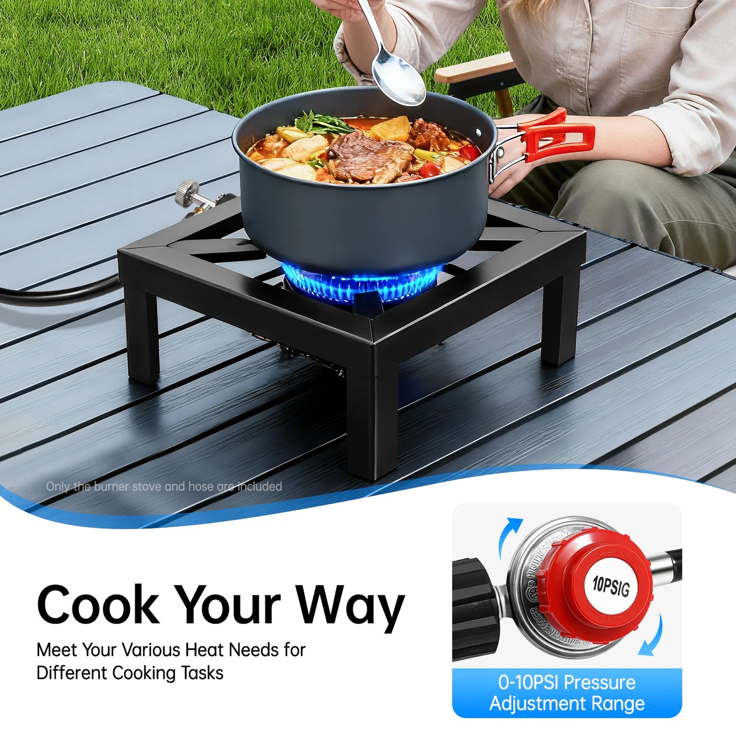 Portable Single Burner Propane Camp Stove | Adjustable 0-10 PSI Regulator for Camping & BBQ