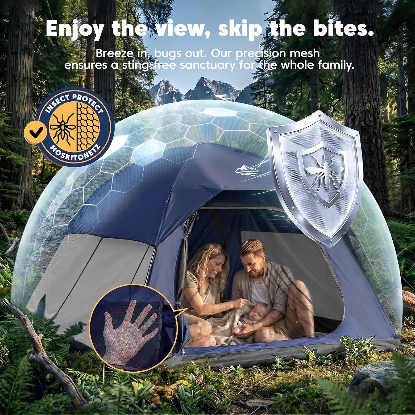 4 Person Dome Tent for Camping with Rainfly, Easy Setup Portable Outdoor Shelter for Family and Group Trips
